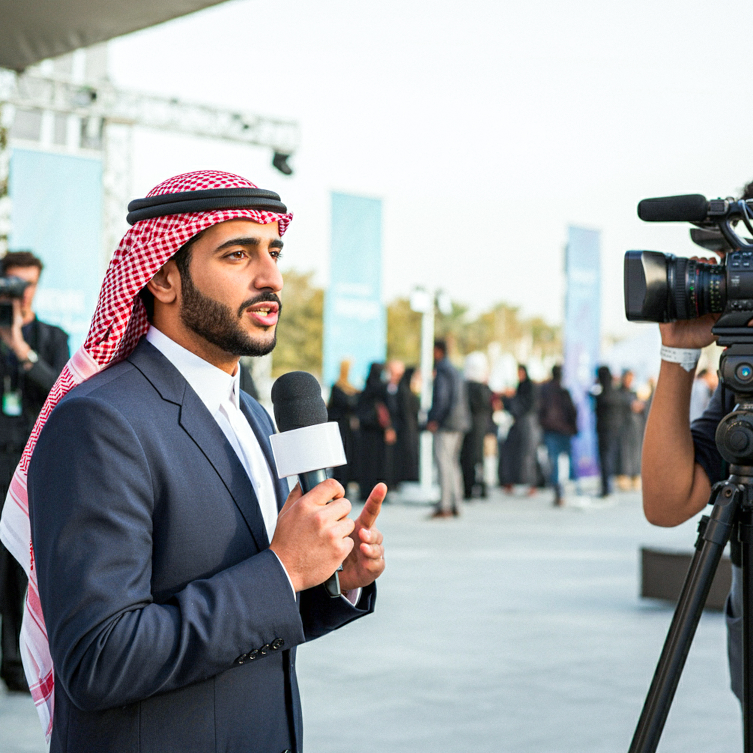 arabic tv reporter outdoor tv interview