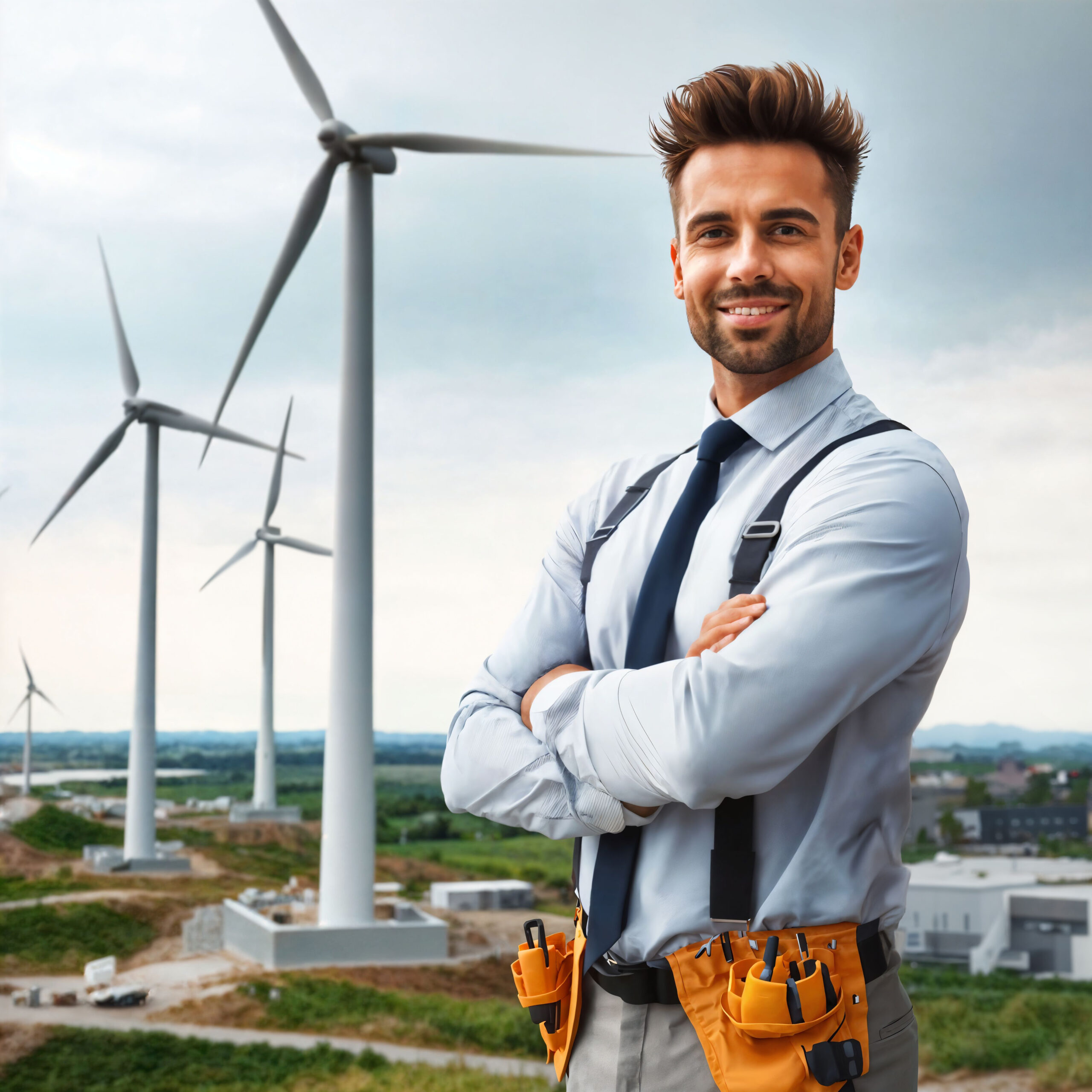 photo engineer worker working wind turbine site generative ai scaled