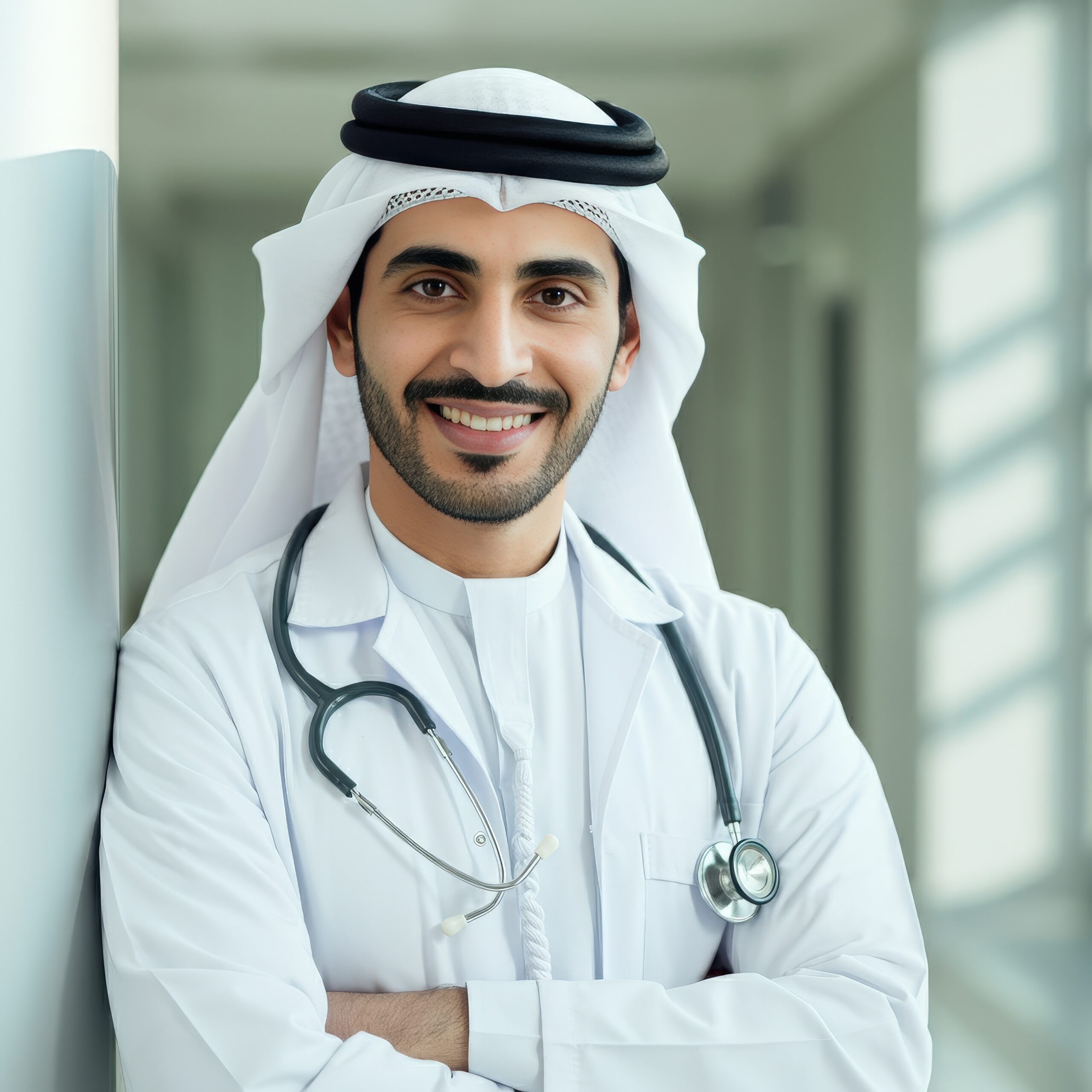 smiling middle eastern doctor hospital setting scaled